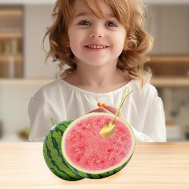 Imagem de Mini colher de sobremesa de aço inoxidável 410 – Cabeça chata dourada com alça triangular