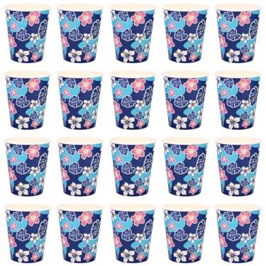 Imagem de 20 Unidades Flores e Folhas Copos Papel, Azul & Rosa Copos de Água Hibisco Adoráveis Lembrancinhas Festa com Tema Cartoon Suprimentos para Decorações Festa Aniversário