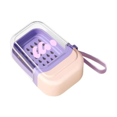 Imagem de Saboneteira de viagem portátil para casa à prova d'água caixa de sabão de dopamina fácil de limpar sabão de plástico transparente (rosa e roxo)