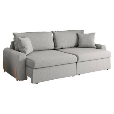 Imagem de Sofá Cama Retrátil 4 Lugares 2,36m Com Almofadas Linho Baltik Cinza