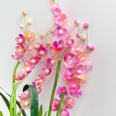 Imagem de ARFINNE Buquê de orquídeas Phalaenopsis de acrílico sustentável, feito à mão, artificial, durável, arranjo de flores com hastes de metal, faça você mesmo, feito para vaso, mesa central e presente (2