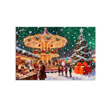 Imagem de Zeichn8u Arte de parede de Natal boneco de neve decoração de parede carrossel mercado feliz festival inverno pintura de natal para sala de estar quarto Papai Noel tela imagens de Natal decoração de