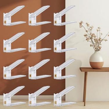 Imagem de TENTONUP Pacote com 12 compartimentos organizadores para armário, empilhador de sapatos ajustável e economia de espaço, armazenamento de sapatos de plataforma dupla transparente para espaços pequenos