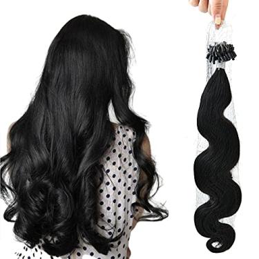 Imagem de Misslala Micro anel de 45 cm Remy 100% cabelo humano micro laços ondas corpo micro extensões de cabelo humano cor #1B Off Black Cold Fusion Loop extensões de cabelo Remy 50 g 50 s por pacote
