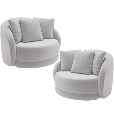 Imagem de Kit 02 Poltronas Decorativas Base Giratória Witta M03 Veludo Cinza - Lyam Decor