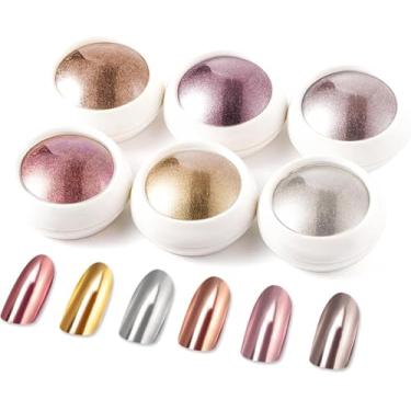 Imagem de Pó de unha 100% metálico dourado cromado BISHENGYF: Espelho holográfico com glitter dourado cromado pigmento manicure prata cobre ouro rosa cromo pó para unhas arte DIY decoração presente