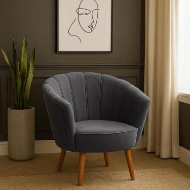 Imagem de Poltrona Pérola Decorativa Concha Cinza Quarto Penteadeira Recepção Su