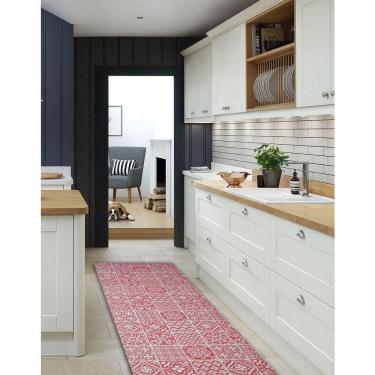 Imagem de Tapete Passadeira Emborrachada Pvc Antiderrapante 0,65x4,00m Azulejo Vermelho Branco