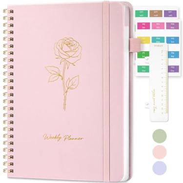 Imagem de Oucaru Agenda semanal sem data, caderno de tarefas A5 com organizador de metas e hábitos, agenda semanal 52 com encadernação em espiral para escritório, casa, material escolar