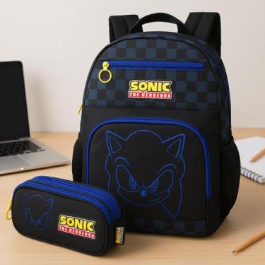 Imagem de Kit Mochila Infantil Costas Com Estojo Sonic Escolar Preta - luxcel