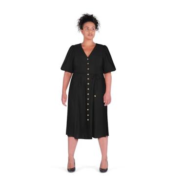 Imagem de City Chic Vestido feminino plus size - Button Bella, Preto, 52