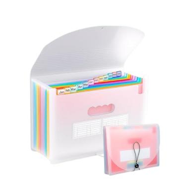 Imagem de Pasta Organizadora de Arquivos A4 Expansível Sanfonada com 12 Divisórias Plásticas – Organizador de Documentos Dobrável e Portátil, Ideal para Escritório, Escola e Casa (Incolor)