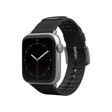 Imagem de Groove Life Pulseira de relógio Vulcan Obsidian compatível com Apple Watch de 38 mm, 40 mm, 42 mm, 44 mm, couro Gentuine respirável e pulseiras masculinas de silicone - estreito longo prata