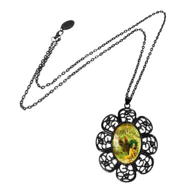 Imagem de Colar de absinto - pôster vintage de álcool, pingente de fada, moldura de filigrana preta, corrente de 61 cm - 273-JBFN, grande, metal, sem pedra preciosa