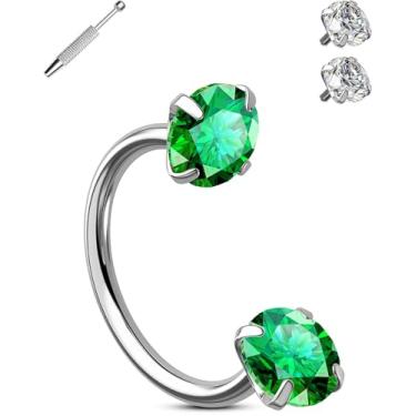 Imagem de OUFER Anéis de nariz dourados em ferradura, anéis de nariz roscados internamente de 20 g para mulheres e homens, aço cirúrgico 316L duplo brilhante zircônia cúbica transparente, piercing de orelha