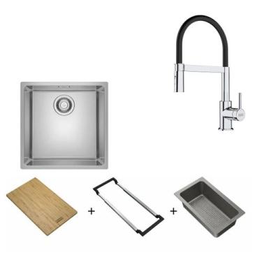 Imagem de KIT FRANKE CUBA DE EMBUTIR LINEA 40x40 C/ ACESSÓRIOS 18071 MISTURADOR 