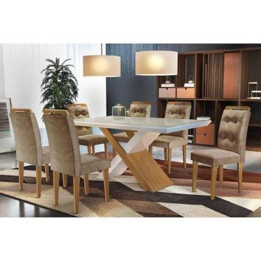 Imagem de Kit Mesa C- Tampo Vidro Canto 180cm + 6 Cadeiras Imbuia Chocolate