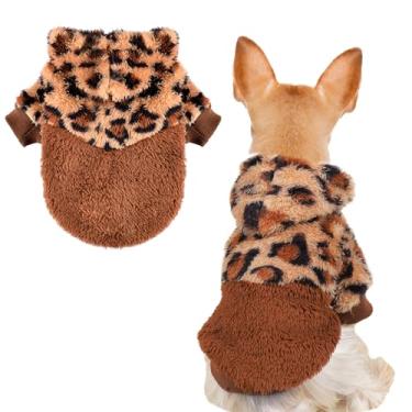 Imagem de Suéteres para cães pequenos, roupas de lã com capuz para cães, primavera inverno, fofo, quente, filhote, chihuahua, suéter de cachorro para xícara de chá Yorkie, vestuário para gatos (leopardo, PP)