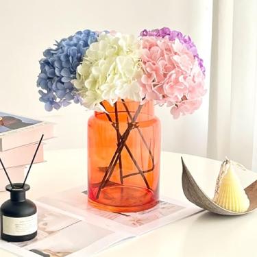 Imagem de BLOFLO STU Vaso de Vidro Laranja Bloflo, Vaso de Vidro Grande de 9" para Flores, Vasos de Flores de Vidro Grossos Modernos para Peças Centrais, Vaso Hidropônico de Cilindro de Vidr9 Polegadas,Laranja