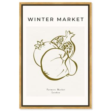Imagem de Art Remedy Impressão de cozinha moderna em tela branca romã Winter Market, moldura dourada, 25,4 cm x 38,1 cm