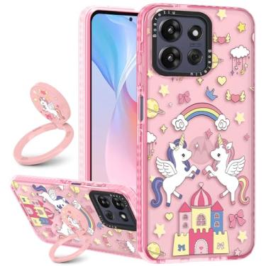 Imagem de Boaretiu Capa para Motorola Moto G Power/Play 2025 - com suporte fofo Kawaii Fashion 360° Suporte de anel com rotação de 360° Sol Lua para mulheres meninas meninos adolescentes capa para Moto G Power