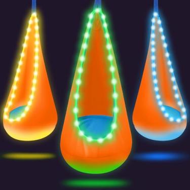 Imagem de Cadeira giratória iluminada para ambientes internos e externos, com luzes LED, macia e segura, capacidade de carga de 79,8 kg, fácil instalação, perfeita para quarto, jardim e sala de jogos (laranja)