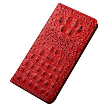 Imagem de POYUFRG Capa carteira para Honor Magic 8 Pro/Magic 8, capa de couro genuíno com padrão de crocodilo 3D com compartimentos para cartões, capa flip para celular, vermelha, 8 Pro