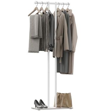 Imagem de OUTBROS Cabide grande de metal independente, suporte de cabide em forma de T e base de laje de rocha pesada, suporte de metal independente resistente, 60 x 25 x 175 cm, branco