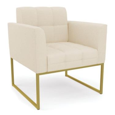 Imagem de Kit 2 Poltronas Elisa Linho Bege A19 Base Metálica Industrial Dourada - D'rossi