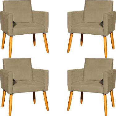 Imagem de Kit 4 Poltrona Para Sala Recepção Consultório Cadeira Nina Pés Palito Nude Suede
