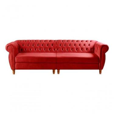 Imagem de Sofá Nobreza 4 Lugares Clássico Chesterfield Bipartido Retrô Suede Vermelho 100 - Bella Decor