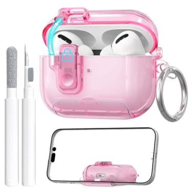 Imagem de Capa para AirPods Pro 3 (2025) com kit de limpeza, fofa com trava e kit de limpeza, [pop-up automático] Capa transparente de TPU macio com suporte e design à prova de poeira para AirPods Pro com