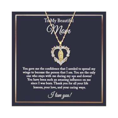 Imagem de Embtrem Colar de coração com strass para mãe, Virgem Maria, para mulheres, aniversário, joias religiosas, presentes para mãe, filha e filho, Cobre, Sem Pedra Preciosa