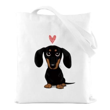 Imagem de Sacola fofa para cães, bolsa de ombro reutilizável de lona de mercearia Dachshund para compras, férias, trabalho, academia, bolsa de praia portátil de grande capacidade, presente para amantes de cães