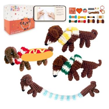 Imagem de ChillFuzz Kit de crochê animal para adultos e crianças com gancho de fio e instruções, presente artesanal perfeito para amantes de animais de estimação Dachshund