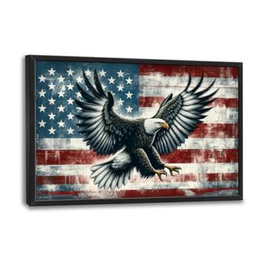 Imagem de Flintis Arte de parede de águia careca grande águia bandeira americana, decoração de parede, pintura abstrata, animal, tela, arte, decoração, emoldurada, para sala de estar, banheiro, quarto principal