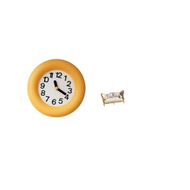 Imagem de Fenteer Relógio de Parede Analógico Contemporâneo Silencioso E Modelo de Sofá de Madeira em Miniatura para Cozinha, Sala de Jantar, Quarto, Casa de Bonecas, S