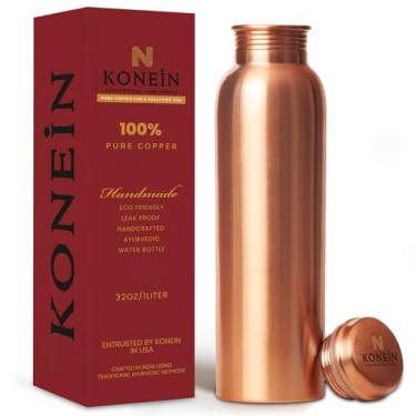 Imagem de KONEIN Garrafa de água 100% cobre, design de acabamento clássico simples, (1000 ml), garrafa de cobre ayurvédica para água potável com benefícios para a saúde da natureza, à prova de vazamentos