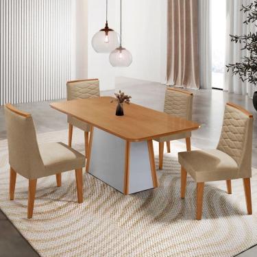 Imagem de Mesa De Jantar Diane 120cm Tampo Mdf Lam 4 Cadeiras Eloise Moderna Turim 07 Off White