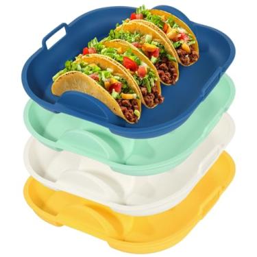 Imagem de LUMINFLY 4 placas de suporte de taco, bandeja reutilizável de silicone para tacos com 4 compartimentos, alças grandes, ideal para festas, micro-ondas e lava-louças