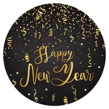 Imagem de Wonmon Adesivos redondos de feliz ano novo de 5 cm para envelopes, adesivos de feliz ano novo em ouro preto para crianças, selos, presentes, saco de doces, cartão de felicitações, decoração de