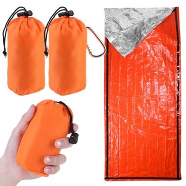 Imagem de Saco de dormir de emergência – Cobertor de emergência portátil para equipamentos de sobrevivência, saco térmico com fivela tipo D, impermeável e leve para acampamento, caminhada, ao ar livre (pacote