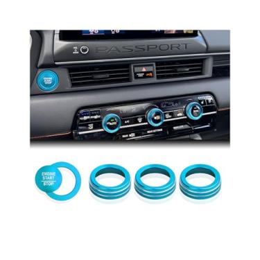 Imagem de DvlynAuroa Para Honda Passport Accessories 2026, kit de capa de botão de acabamento de liga de alumínio com 5 peças - Arranque e ar condicionado (azul-celeste)