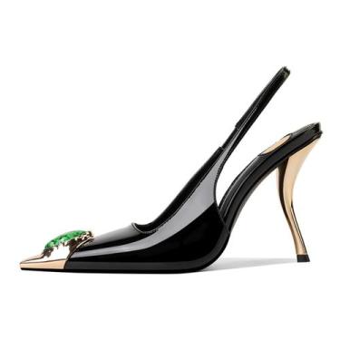 Imagem de Sandálias de salto USRUNOE Rhinestones Slingback  preta