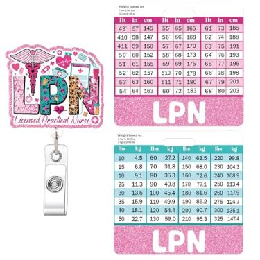 Imagem de LPN Carretel de crachá e amigo, suporte de identificação rosa retrátil licenciado prático para enfermeira com tabelas de conversão de altura e peso, acessórios de presentes LPN para trabalho