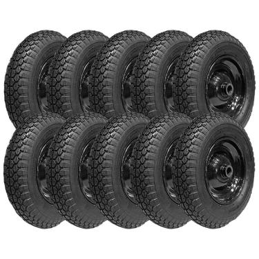 Imagem de Kit 10 Pneus Carrinho De Mão Carriola Industrial 350-8 + Camaras + Rodas Buffalo