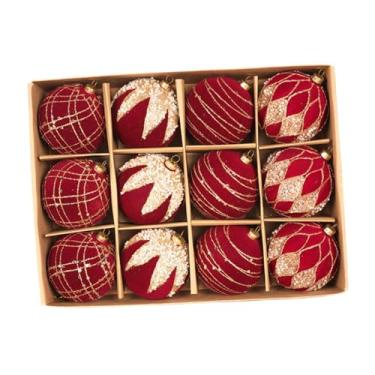 Imagem de oshhni 12 bolas de Natal flocadas para enfeitar a árvore de Natal, decoração natalina, enfeites decorativos para o Ano