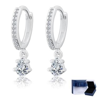 Imagem de LOMISS BRINCO ARGOLA CRAVEJADA PRATA 925 PINGENTE ZIRCÔNIA OVAL BRINCOS DE MODA FEMININA