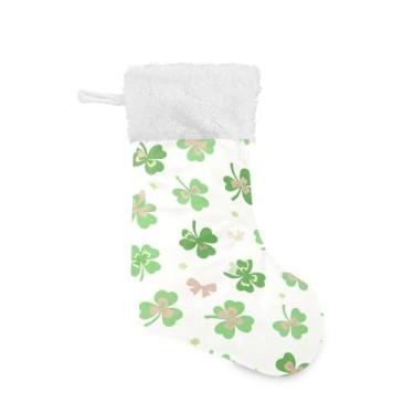 Imagem de GakkiGii Linda meia de Natal grande de trevo, decoração de Natal para pendurar na parede da árvore da lareira, 45 x 31 cm