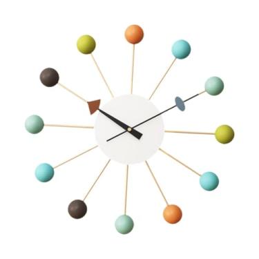 Imagem de WeiLaiKeQi Relógio de parede de 50 cm, bolas coloridas de madeira, relógio de arte versátil, mudo, elegante, redondo, decorativo, decoração para casa, sala de